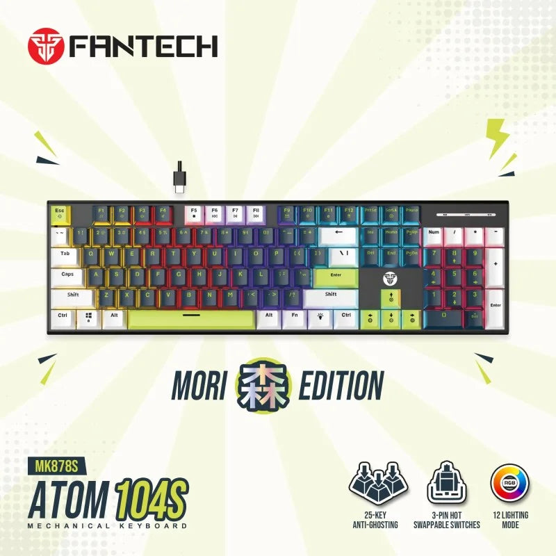 Fantech Mori Edition mechanical keyboard with colorful keycaps on a light background