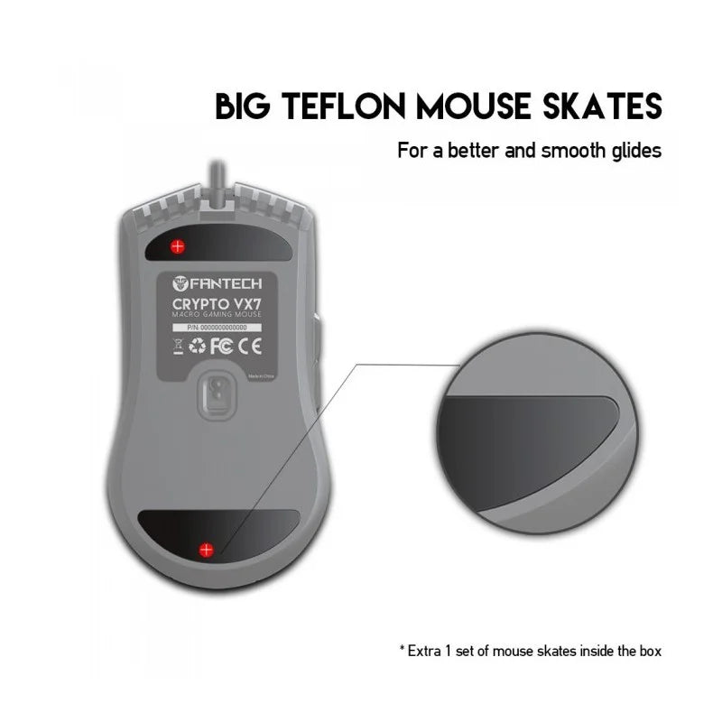 FANTECH Crypto YX7 gaming mouse with Teflon mouse skates on a white background