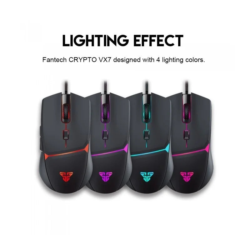 Four gaming mice with different lighting effects on a white background