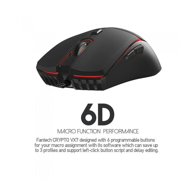 Black gaming mouse with red accents on a white background
