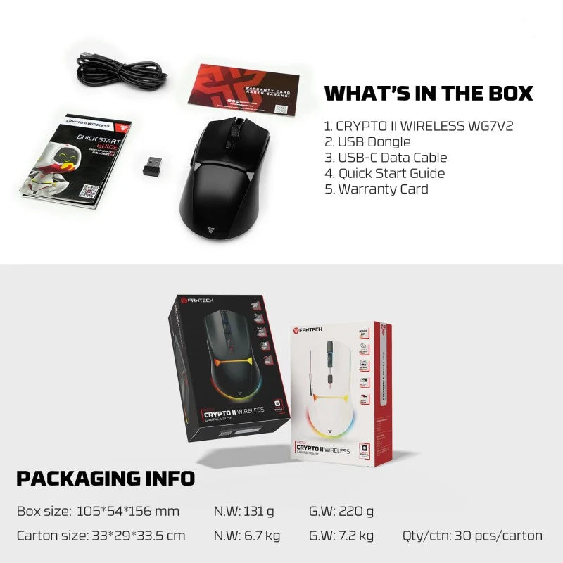 Gaming mouse with packaging and accessories on a white background