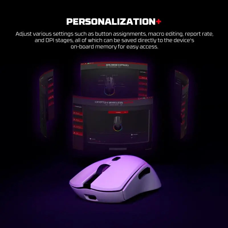 Gaming mouse with customizable settings displayed on a dark background