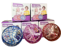 Three motorized flying orb spinner balls in blue, purple, and pink colors next to their product packaging at LebTech Store in Lebanon.