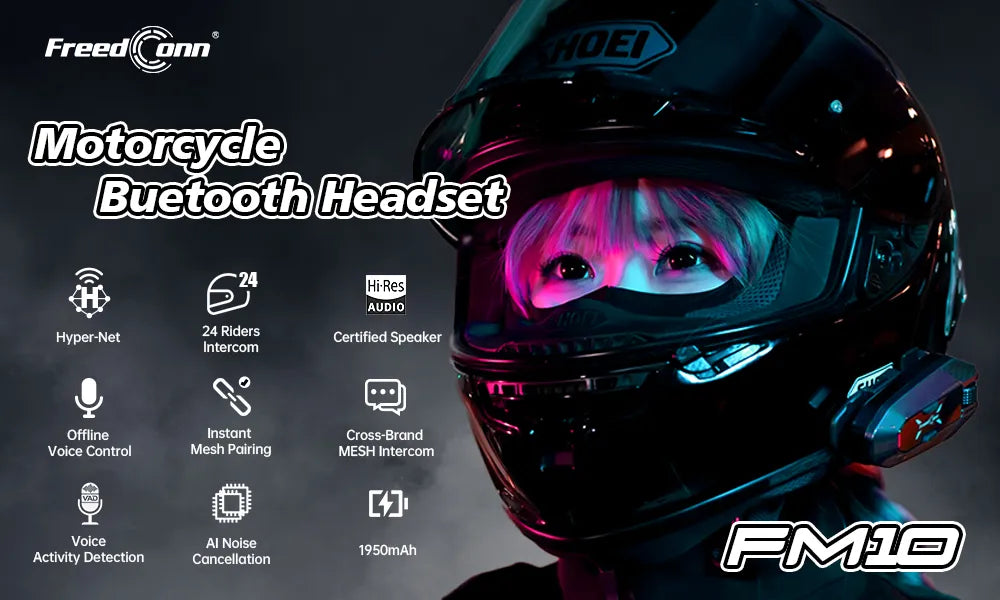 FreedConn FM10 helmet intercom showing 24 riders group communication hyper net features from Lebtech Store Lebanon

