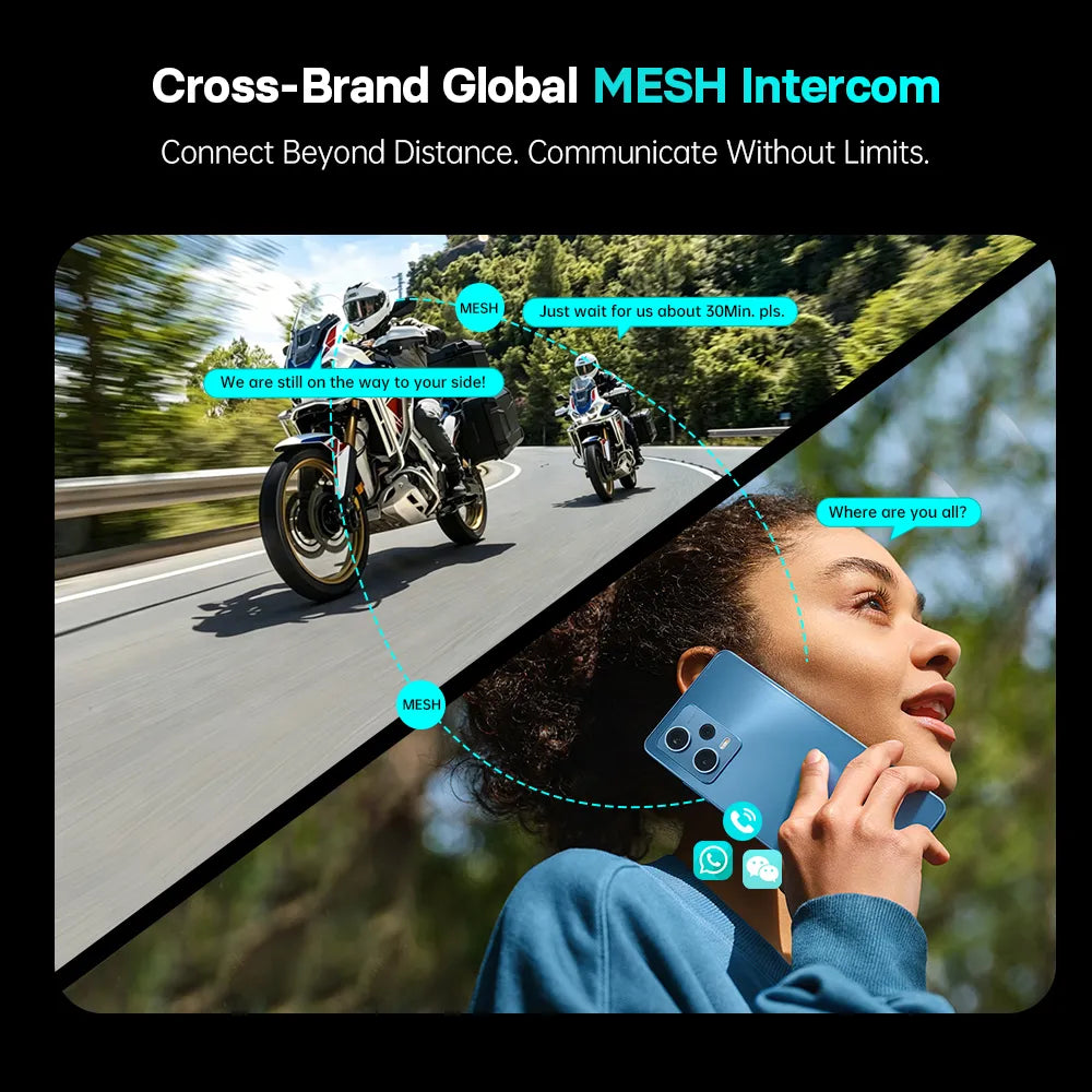 FreedConn FX2 intercom infographic detailing cross brand global mesh network bridging and real time communications from Lebtech Store Lebanon
