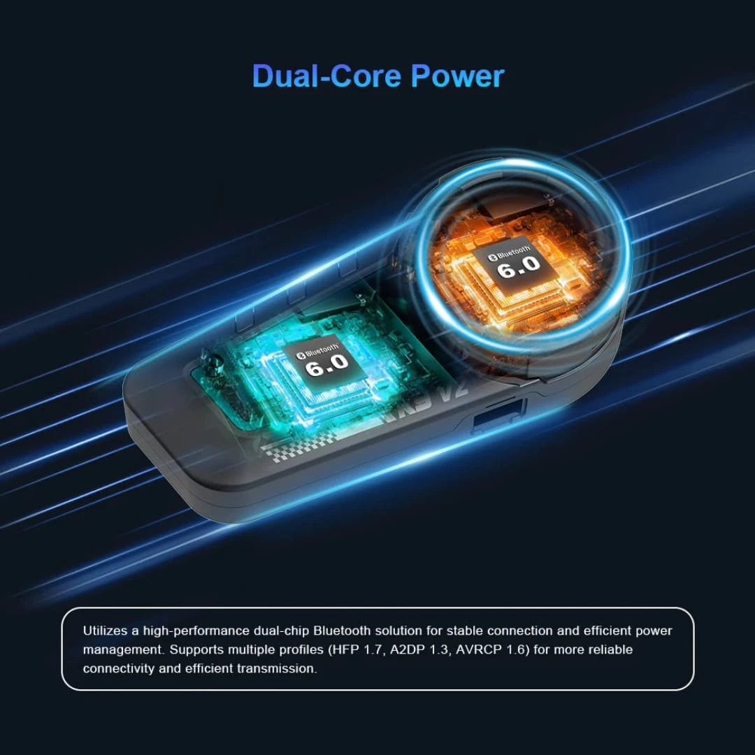  FreedConn KY V2 motorcycle helmet intercom internal layout showing dual-core high-performance Bluetooth 6.0 chips supporting HFP A2DP AVRCP protocols from Lebtech Store Lebanon.