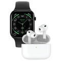 Green Lion Dynamic 3 Ultimate 46 black smartwatch with white Earbuds Pro 3 in an open charging case