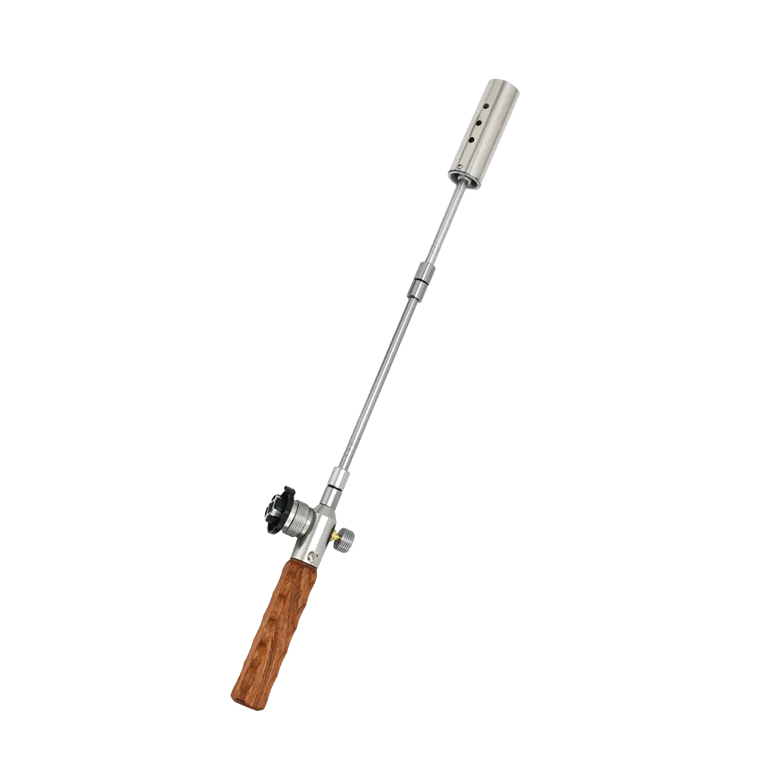 Green Lion GNFLTRCGAS gas torch with silver extendable nozzle and wooden handle