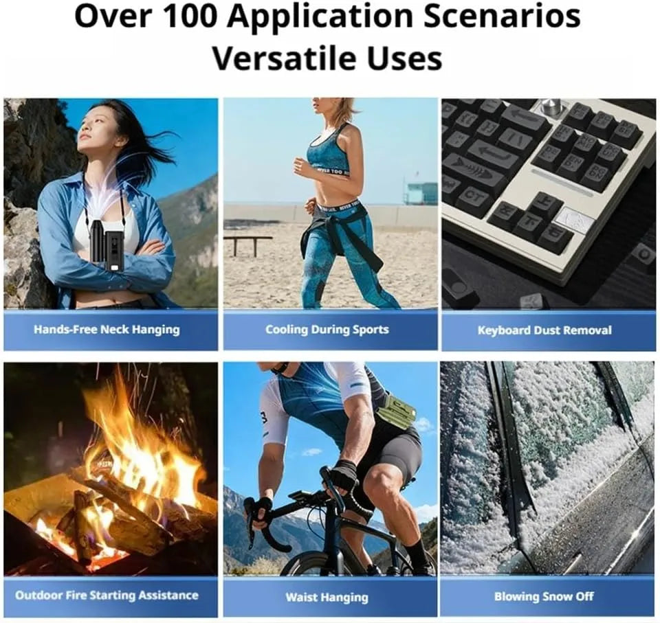 GX18 Violent Fan infographic showcasing cooling cleaning dust removal and fire starting uses from Lebtech Store Lebanon