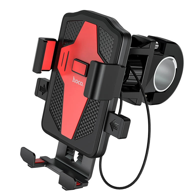 Hoco CA73 Universal Phone Holder red variant front cradle view with adjustable side gripping clamps at Lebtech Store Lebanon.
