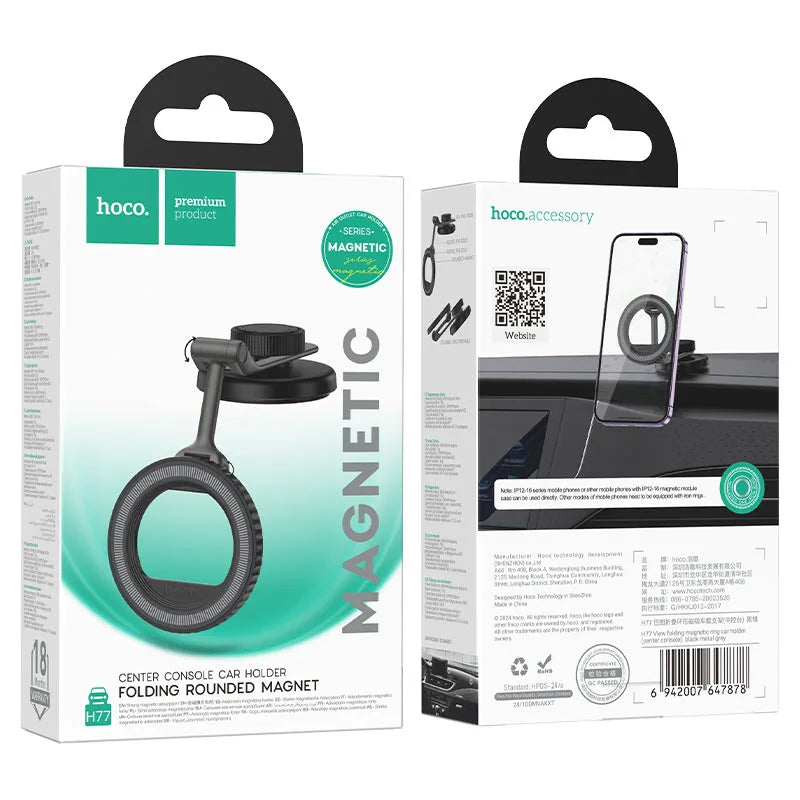 Hoco magnetic center console car holder packaging with front and back views.