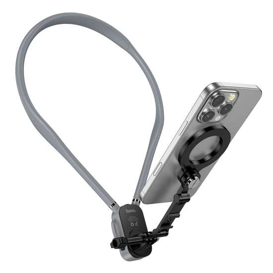  Hoco K31 Campo magnetic neckband mount holding an iPhone securely on its rotatable black arm extension, available at Lebtech Store with fast delivery across Lebanon.