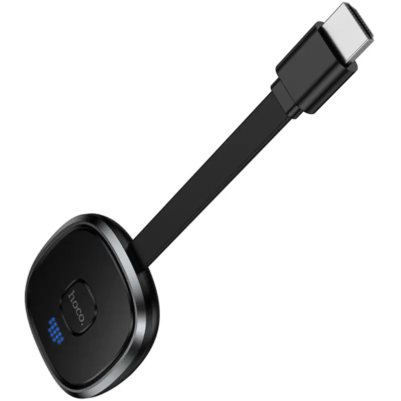 Front view of the black Hoco UA45 HDMI screen mirroring device featuring the Hoco branding and indicator lights, offered online by Lebtech Store with fast delivery across Lebanon.