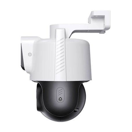 White and black security camera on a white background