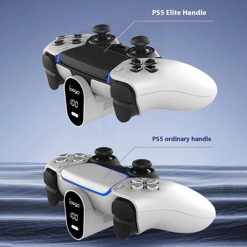 iPega PG-P5042 Battery Pack demonstrating compatibility with both the standard DualSense and PS5 Elite Edge controllers - Lebtech Store.