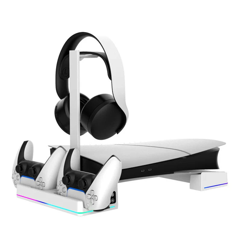 ipega PG-P5S039 Horizontal Cooling Stand showing dual controller charging and headset storage for PS5 Slim - Lebtech Store Lebanon.
