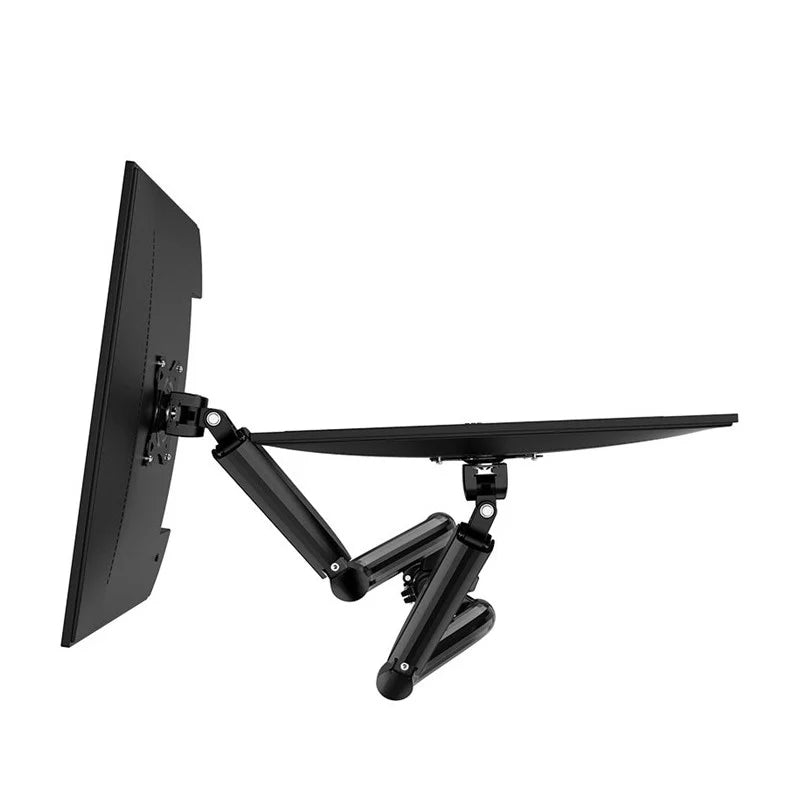 Side profile of the Kaloc DS90-2 dual monitor arm at LebTech Store Lebanon, demonstrating the full extension and tilt range for 17-32 inch screens, ideal for professional ergonomic setups with fast delivery across Lebanon.