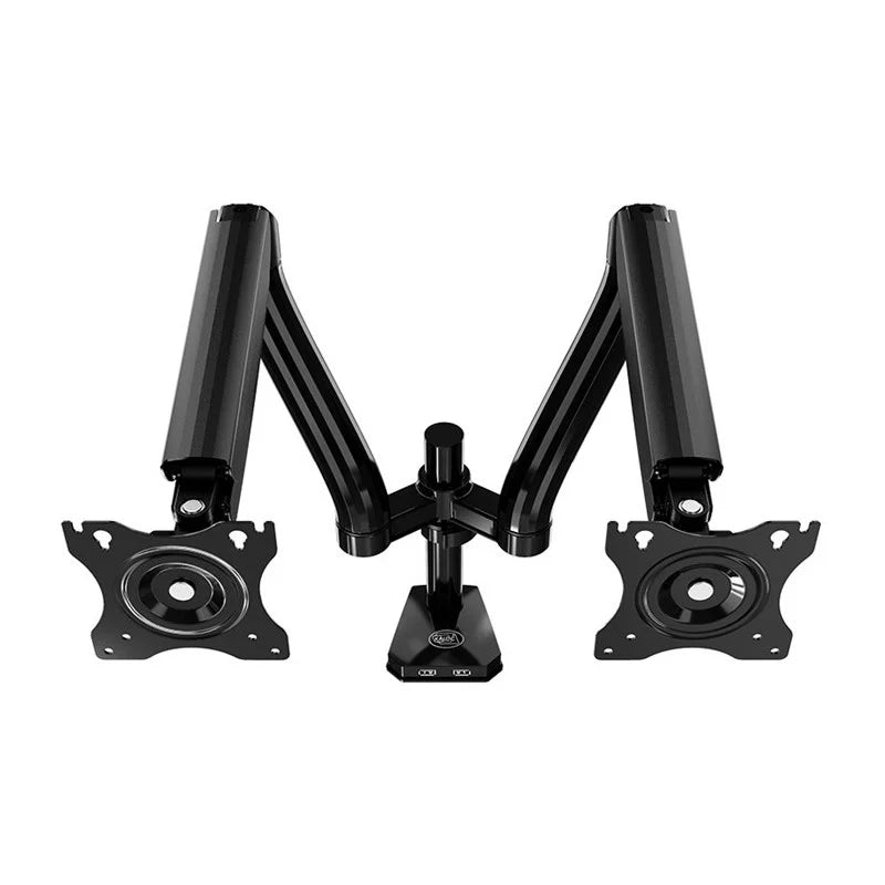 Front view of the Kaloc DS90-2 dual monitor arm at LebTech Store Lebanon, featuring a stable base with USB ports and dual gas spring arms for 17-32 inch screens, with fast delivery across Lebanon