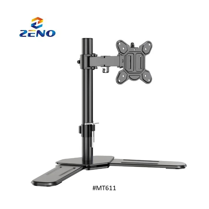 Zeno MT611 Adjustable Single Monitor Stand from LebTech Store Lebanon, featuring a 415mm vertical pole, 10kg weight capacity, and universal VESA mount for 15" to 32" monitors with fast delivery across Lebanon.