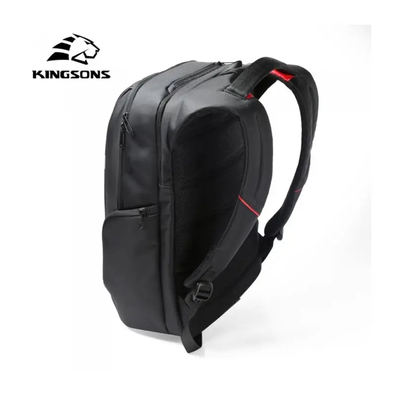 Black backpack with Kingsons logo on a white background