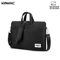 Black laptop bag with shoulder strap and KINMAC branding on a white background