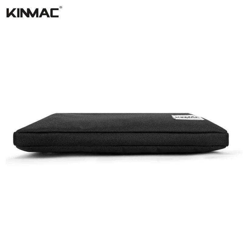 Black laptop sleeve with KINMAC branding on a white background