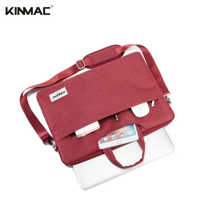 Red laptop bag with a visible brand logo on a white background