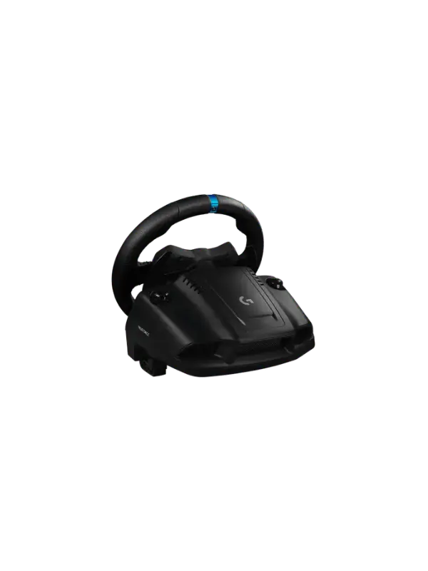 Rear perspective view of the Logitech G923 TRUEFORCE racing wheel base enclosure, showing the structural build and mounting system, from Lebtech Store in Lebanon.
