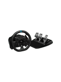 Studio shot of the Logitech G923 TRUEFORCE sim racing wheel and three-pedal set on a white background, available at Lebtech Store with fast delivery across Lebanon.