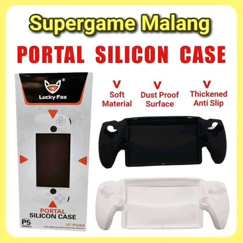 Lucky Fox LF-P526A Silicone Case packaging highlighting soft material, dust-proof surface, and thickened design for PS Portal — Lebtech Store