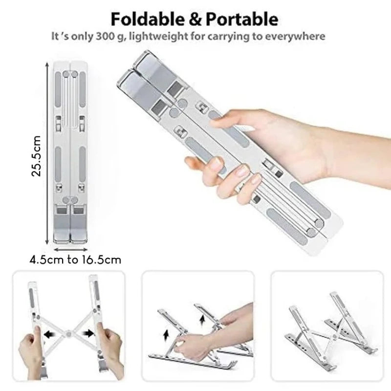 Mikuso LS-060 folding guide showing the stand held in one hand and steps for opening it
