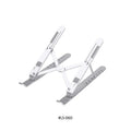 Mikuso LS-060 silver laptop stand unfolded, showing adjustable support arms and silicone pads