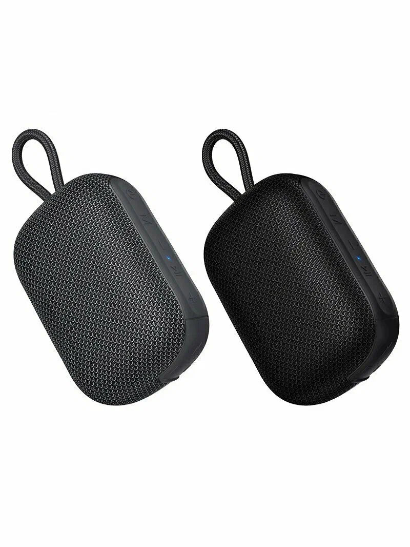 Two black portable speakers on a white background