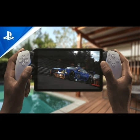  "PlayStation Portal Remote Player white - front view with DualSense controls and 8 inch 1080p display"