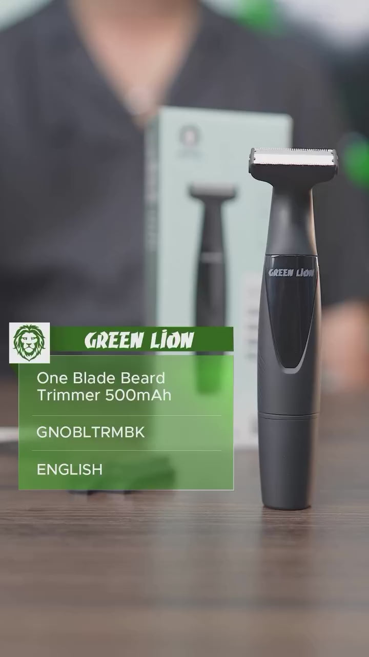 Product demonstration video of the Green Lion GR-3670 One Blade Trimmer showing its 8600 RPM motor performance and water-resistant design at LebTech Store Lebanon.