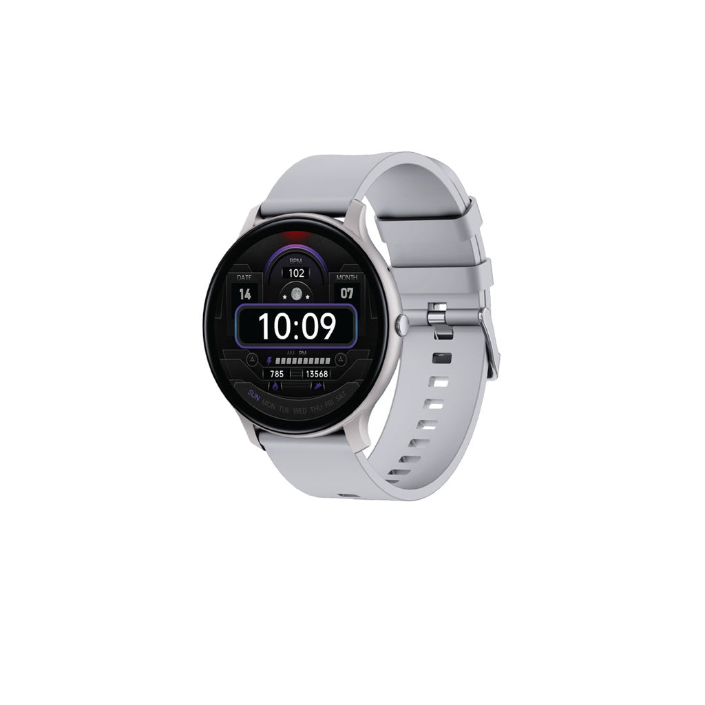 Silver Green Lion GT-FIT smart watch with a light grey silicone strap displaying activity stats from LebTech Store Lebanon.