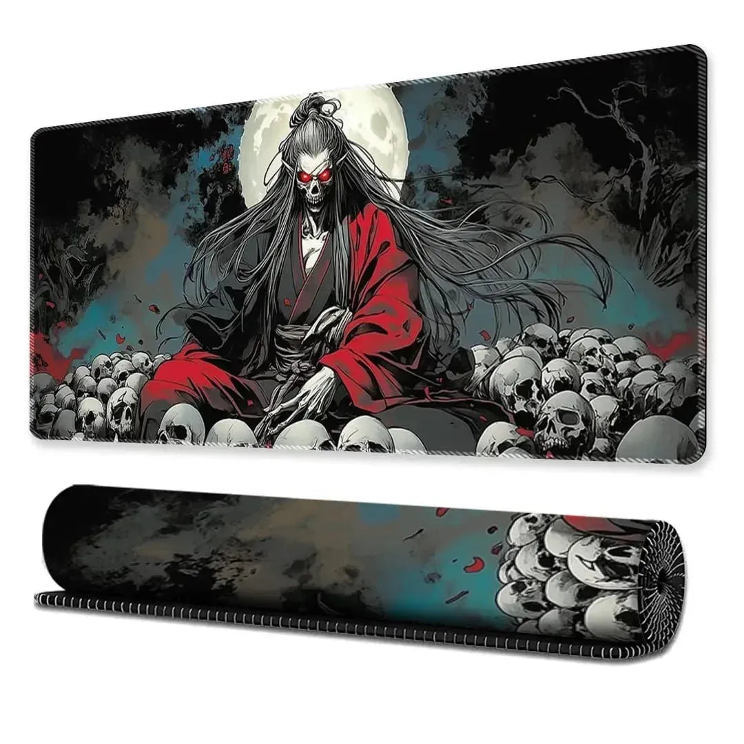 Skeleton Samurai and skulls dark anime gaming desk mat mouse pad in 30x80cm size at Lebtech Store Lebanon.
