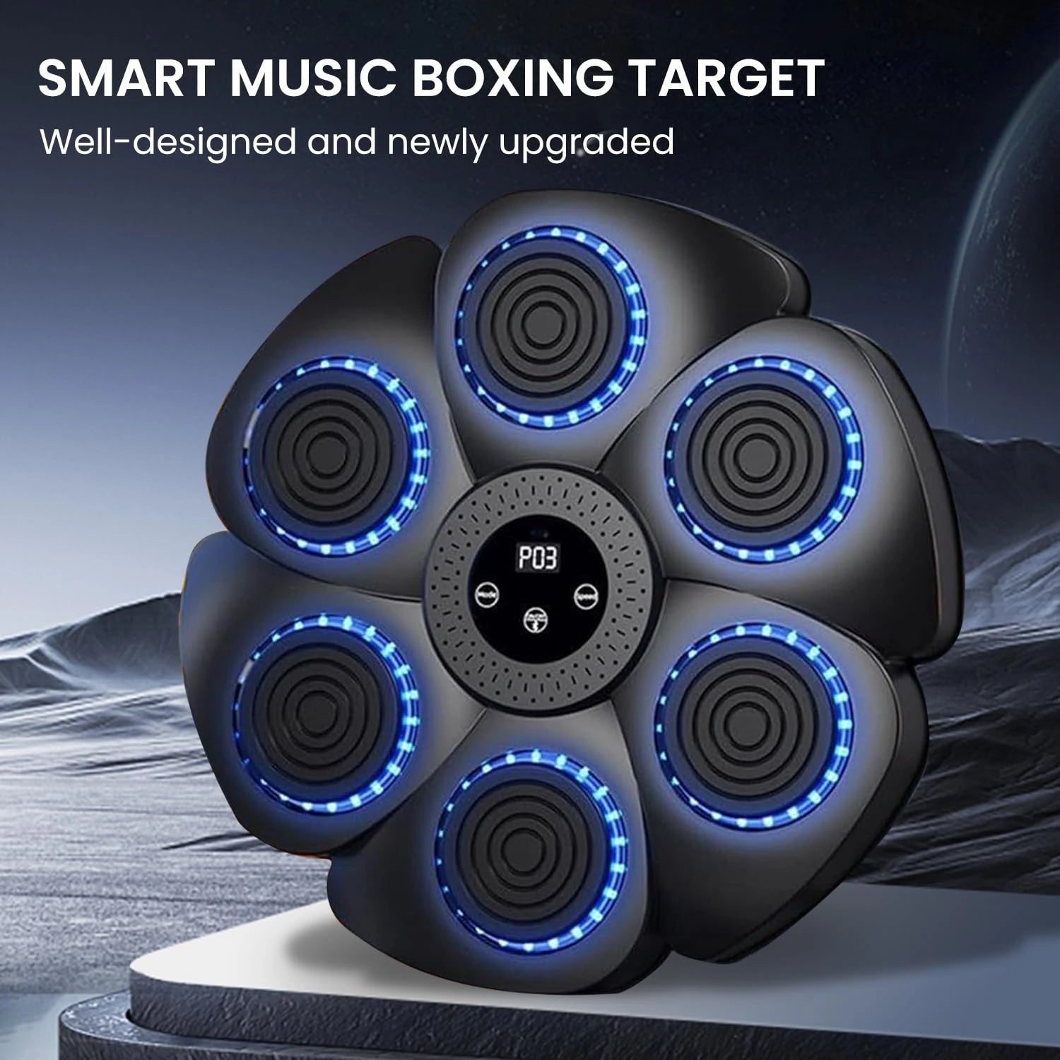 Smart Music Boxing Machine upgraded 6-target model with integrated digital display and LED ring lights - Lebtech Store.