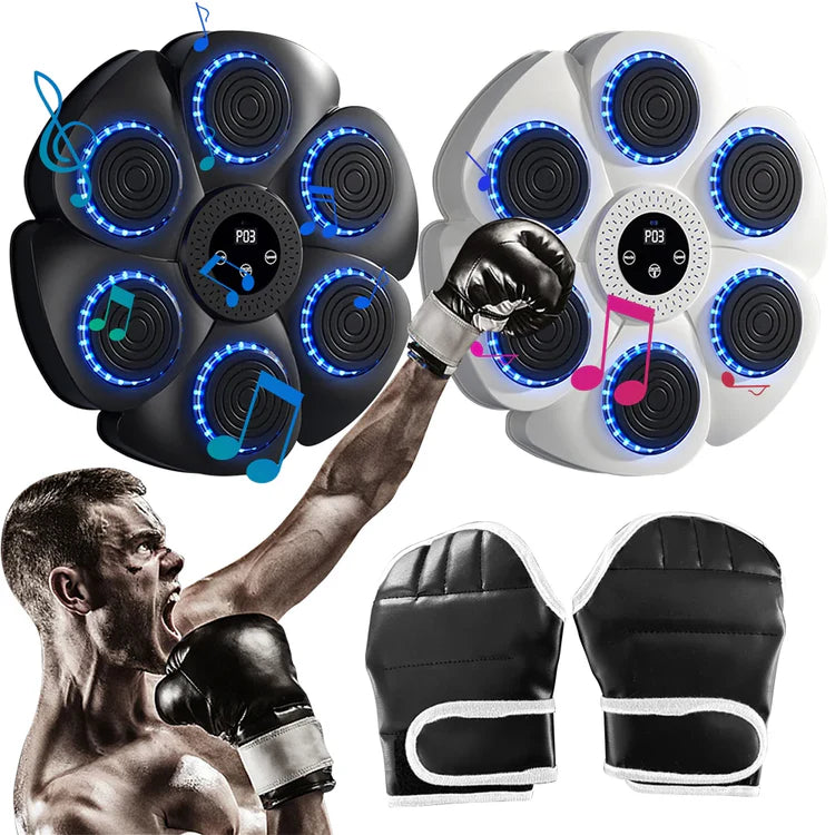 Smart Music Boxing Machine black and white color variants with boxing gloves - Lebtech Store.