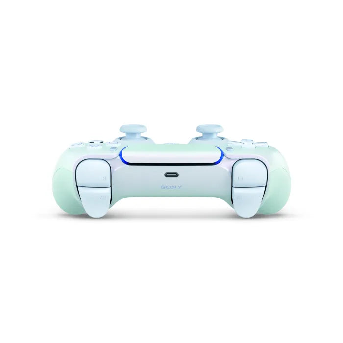 Top view of the Sony PlayStation 5 DualSense Wireless Controller Chroma Pearl showing the USB-C charging port, bumpers, and iridescent color-shifting finish, available at Lebtech Store Lebanon.
