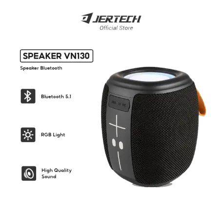 Jertech VN130 Portable Bluetooth 5.1 Speaker with Black Mesh Design and RGB Lighting - LebTech Store Lebanon