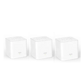 Three white cubic Tenda Nova MW3 AC1200 mesh Wi-Fi nodes sitting side-by-side on a plain white background, available at Lebtech Store with fast delivery across Lebanon