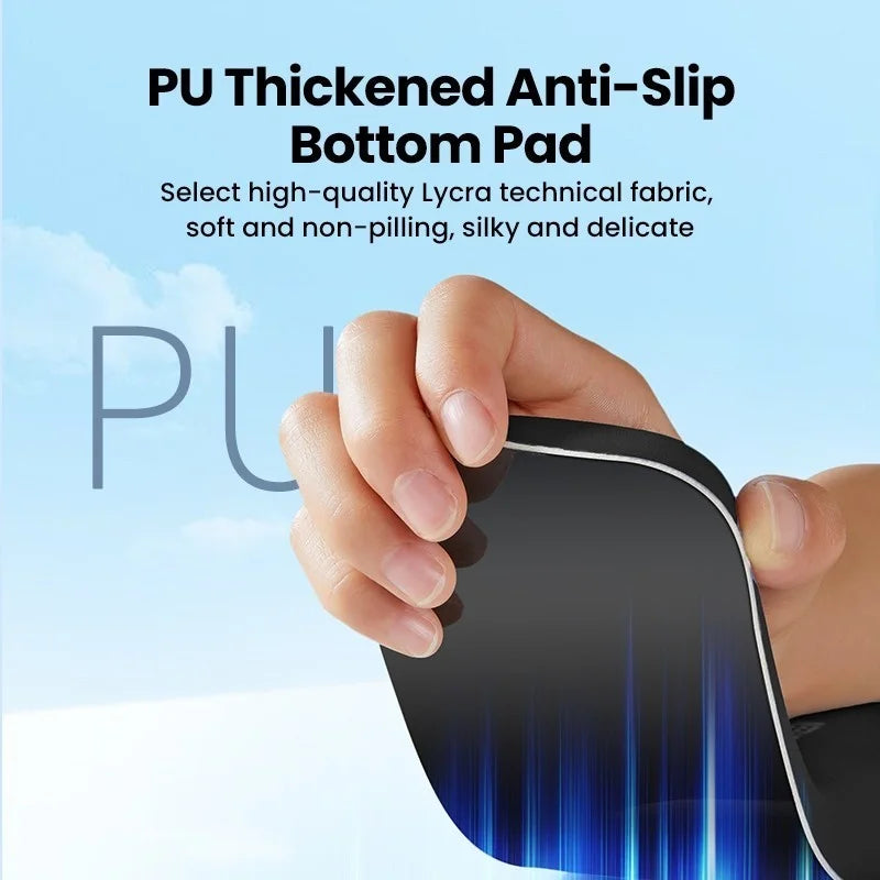 The thickened PU anti-slip bottom pad of a Ugreen keyboard wrist rest from LebTech Store Lebanon, shown being flexed to demonstrate its durability and grip. The high-quality base ensures the rest stays securely in place on your desk during use.
