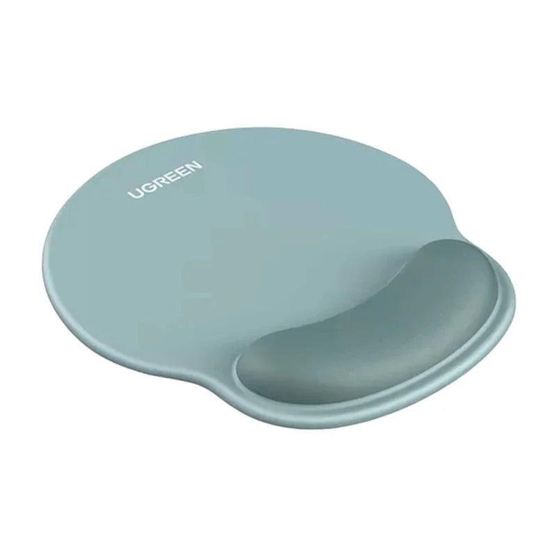 A seafoam green UGREEN ergonomic mouse pad with a built-in memory foam wrist rest, available at LebTech Store Lebanon. The mouse pad features a smooth surface for precision tracking and a contoured support cushion to reduce wrist strain.
