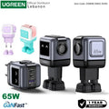 UGREEN Uno 65W GaN fast charger lineup displaying the black, pink, and blue robot designs with smart LED screens showing emoji expressions, offered by Lebtech Store in Lebanon.