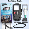 Universal professional waterproof diving phone case packaging display with vacuum pump system and iPhone compatibility inserts from Lebtech Store Lebanon.