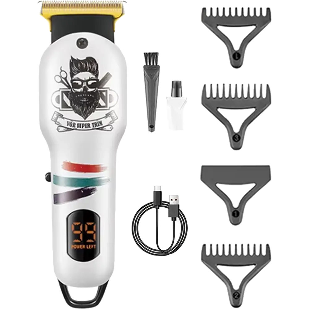 VGR V-971 Professional Hair Trimmer kit with 4 guide combs, USB charging cable, and digital power display - LebTech Store Lebanon