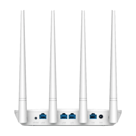 White router with four antennas on a white background