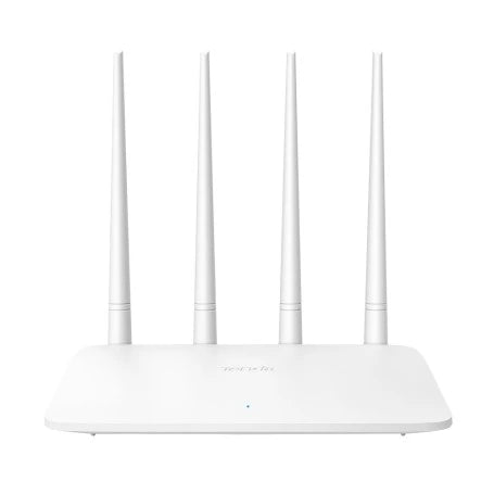 White router with four antennas on a white background