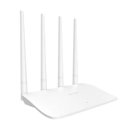 White router with four antennas on a white background